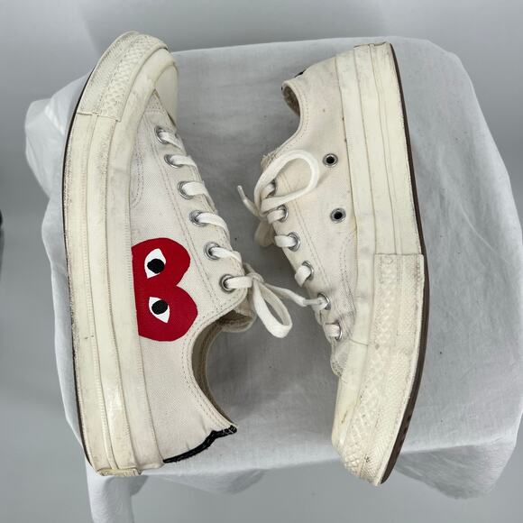 Men's Comme Des Garcons PLAY x Converse Low Top Chuck Taylor White Sz 7 150207C - Picture 4 of 9
